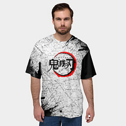 Футболка оверсайз мужская Клинок рассекающий демонов гранж, цвет: 3D-принт — фото 2