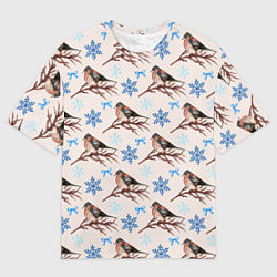 Футболка оверсайз мужская Снегири зима, цвет: 3D-принт