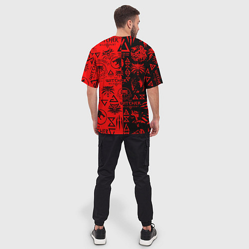 Мужская футболка оверсайз THE WITCHER LOGOBOMBING BLACK RED / 3D-принт – фото 4