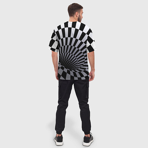 Мужская футболка оверсайз Оптическая Иллюзия, черно-белая / 3D-принт – фото 4