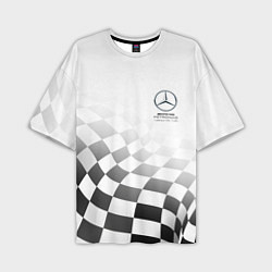 Футболка оверсайз мужская MERCEDES, МЕРСЕДЕС СПОРТ, ФИНИШНЫЙ ФЛАГ, ФОРМУЛА 1, цвет: 3D-принт