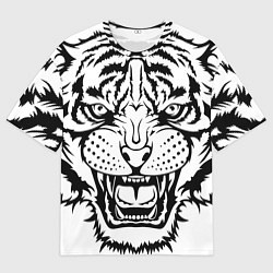 Футболка оверсайз мужская БЕЛЫЙ ТИГР СИЛУЭТ, СИМВОЛ 2022 ГОДА, цвет: 3D-принт