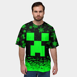 Футболка оверсайз мужская НОВОГОДНИЙ КРИПЕР МАЙНКРАФТ ЗЕЛЁНЫЙ, цвет: 3D-принт — фото 2
