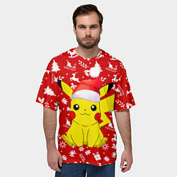 Футболка оверсайз мужская НОВОГОДНИЙ СВИТЕР С ПИКАЧУ, цвет: 3D-принт — фото 2
