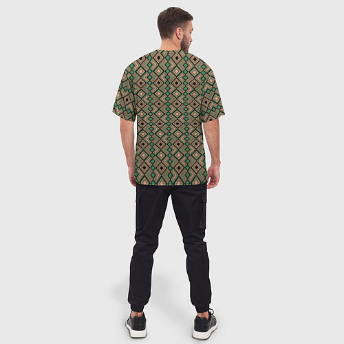 Мужская футболка оверсайз Абстракция из черных, зеленых и бежевых квадратов / 3D-принт – фото 4