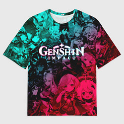 Мужская футболка оверсайз GENSHIN IMPACT NEON HEROES ГЕНШИН ИМПАКТ НЕОН ГЕРО