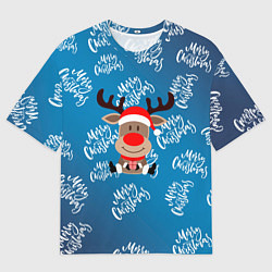 Мужская футболка оверсайз Merry Christmas Олень с подарком