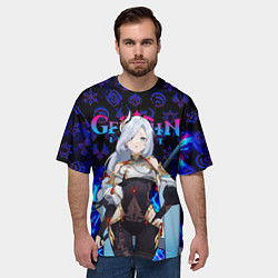 Футболка оверсайз мужская ШЕНЬ ХЭ ГЕНШИН ИМПАКТ ГЕРОИНЯ НЕОНОЫЙ ОГОНЬ, цвет: 3D-принт — фото 2