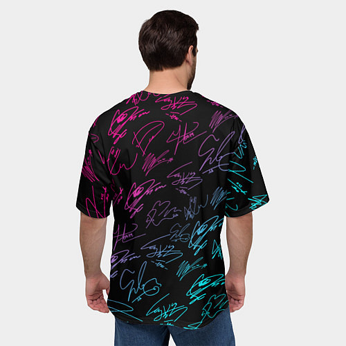 Мужская футболка оверсайз EXO BAND НЕОНОВЫЕ АВТОГРАФЫ / 3D-принт – фото 4