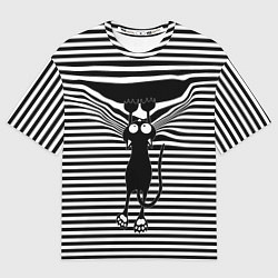 Футболка оверсайз мужская Кот рвет тельняшку, цвет: 3D-принт