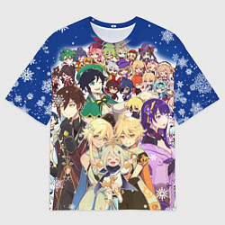 Футболка оверсайз мужская НОВЫЙ ГОД В ГЕНШИН ИМПАКТ, ВСЕ ГЕРОИ ИГРЫ, цвет: 3D-принт