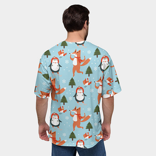 Мужская футболка оверсайз Лисята и пингвины Новый год 2022 / 3D-принт – фото 4