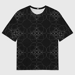 Футболка оверсайз мужская Цветочный орнамент белый на черном, цвет: 3D-принт