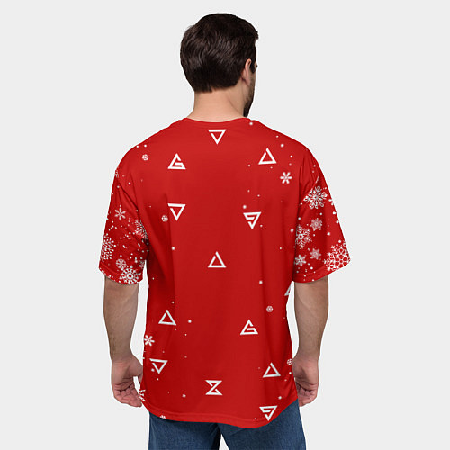 Мужская футболка оверсайз КРАСНЫЙ СВИТЕР ВЕДЬМАК НОВОГОДНИЙ / 3D-принт – фото 4