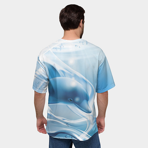 Мужская футболка оверсайз Дельфин в лазурном океане / 3D-принт – фото 4