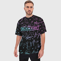 Футболка оверсайз мужская NEON BLACKPINK АВТОГРАФЫ, цвет: 3D-принт — фото 2