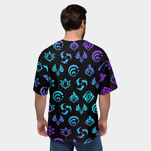 Мужская футболка оверсайз NEON SYMBOL HERO GENSHIN IMPACT / 3D-принт – фото 4