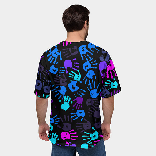 Мужская футболка оверсайз Следы неоновых рук / 3D-принт – фото 4