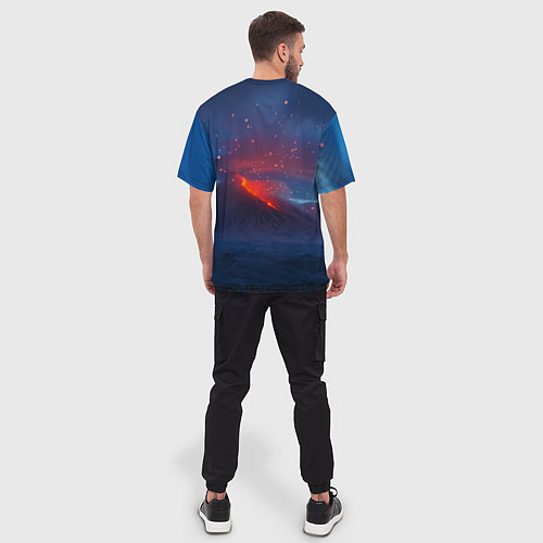 Мужская футболка оверсайз Извержение вулкана ночью / 3D-принт – фото 4