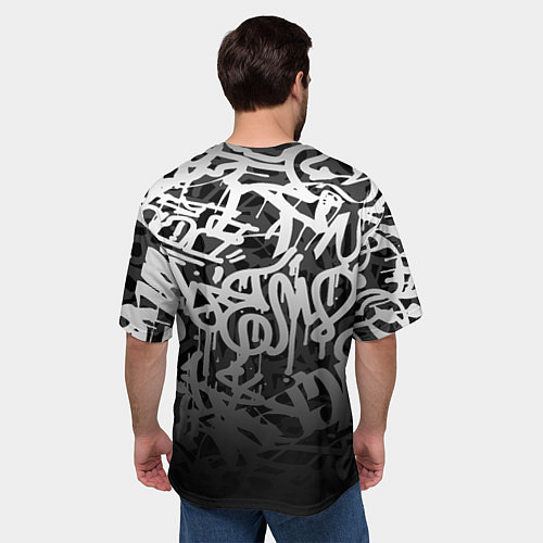Мужская футболка оверсайз GRAFFITI WHITE TAGS ГРАФФИТИ / 3D-принт – фото 4