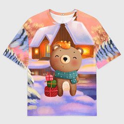 Мужская футболка оверсайз Медвежонок Новогоднее настроение