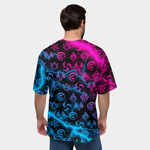 Мужская футболка оверсайз НЕОНОВЫЕ МОЛНИИ, GENSHIN IMPACT NEON / 3D-принт – фото 4