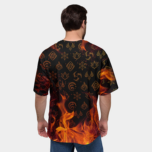 Мужская футболка оверсайз GENSHIN IMPACT FIRE SYMBOL ОГНЕННАЯ СТИХИЯ / 3D-принт – фото 4
