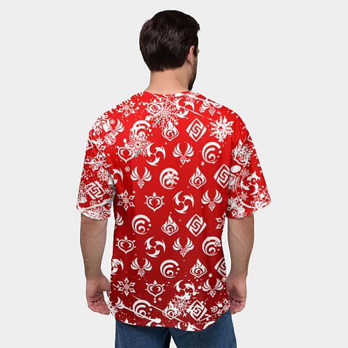 Мужская футболка оверсайз НОВОГОДНИЕ СТИХИИ ГЕНШИН ИМПАКТ, НОВЫЙ ГОД / 3D-принт – фото 4