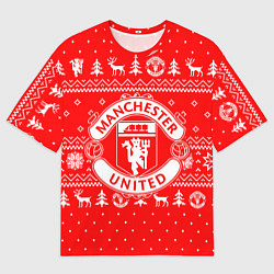 Футболка оверсайз мужская FC Manchester United: Новогодний узор, цвет: 3D-принт