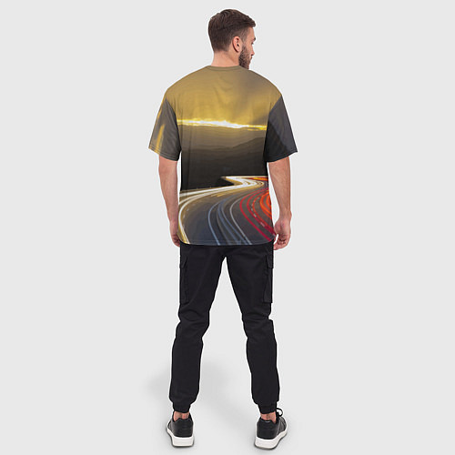 Мужская футболка оверсайз Ночная трасса, Мерседес / 3D-принт – фото 4