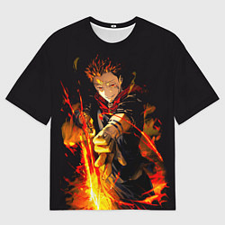 Футболка оверсайз мужская Сукуна стреляет пламенем Магическая битва, цвет: 3D-принт