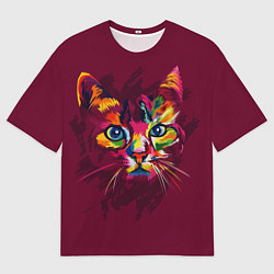 Мужская футболка оверсайз Кошечка в ярких красках