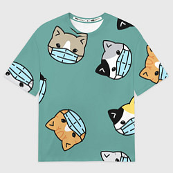 Мужская футболка оверсайз Котейки в масках