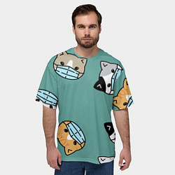 Футболка оверсайз мужская Котейки в масках, цвет: 3D-принт — фото 2
