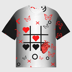 Футболка оверсайз мужская Крестики нолики сердцами, цвет: 3D-принт