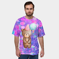 Футболка оверсайз мужская День Рождения - Медвежонок с шариками, цвет: 3D-принт — фото 2