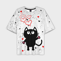 Мужская футболка оверсайз Влюблённый котик Cat Love