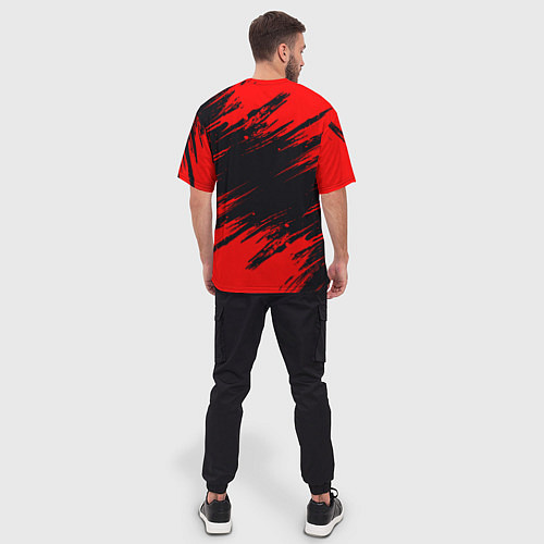 Мужская футболка оверсайз Красная краска брызги / 3D-принт – фото 4