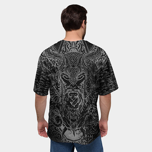 Мужская футболка оверсайз ВАЛЬХАЛЛА - ОДИН / 3D-принт – фото 4