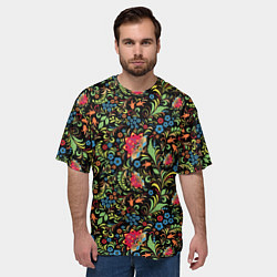 Футболка оверсайз мужская Цветочный Узор хохлома, цвет: 3D-принт — фото 2