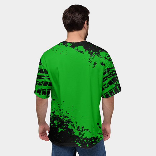 Мужская футболка оверсайз Skoda следы от шин / 3D-принт – фото 4