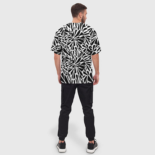 Мужская футболка оверсайз Черно белый абстрактный узор / 3D-принт – фото 4