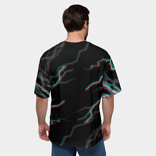 Мужская футболка оверсайз Tesla Glitch молнии / 3D-принт – фото 4