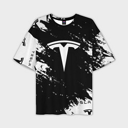 Мужская футболка оверсайз Tesla logo texture