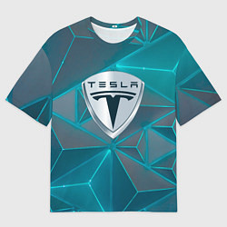 Мужская футболка оверсайз Tesla неоновые треугольники