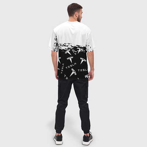 Мужская футболка оверсайз Tesla - Black & White / 3D-принт – фото 4
