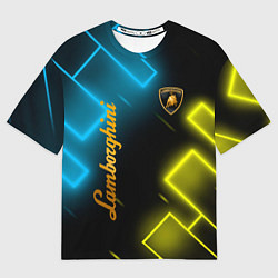 Футболка оверсайз мужская Lamborghini - Неоновые фигуры, цвет: 3D-принт