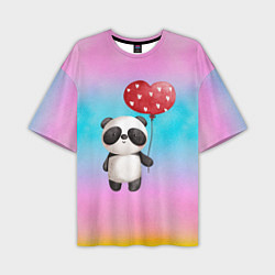 Мужская футболка оверсайз Маленькая панда с сердечком