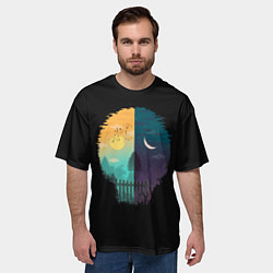 Футболка оверсайз мужская Смена дня и ночи Череп, цвет: 3D-принт — фото 2