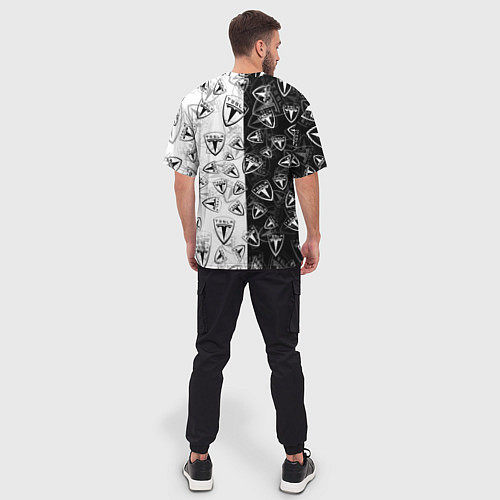 Мужская футболка оверсайз TESLA BLACK AND WHITE LOGO PATTERN / 3D-принт – фото 4